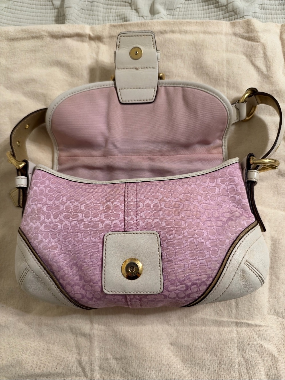 Vintage Coach Pink Signature Jacquard Shoulder Bag Purse – Ivory Leather Trim - Picture 6 of 9